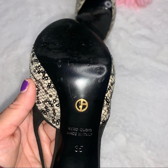 Giorgio Armani Black Suede & Sequins Heels Size 5 - Picture 6 of 14